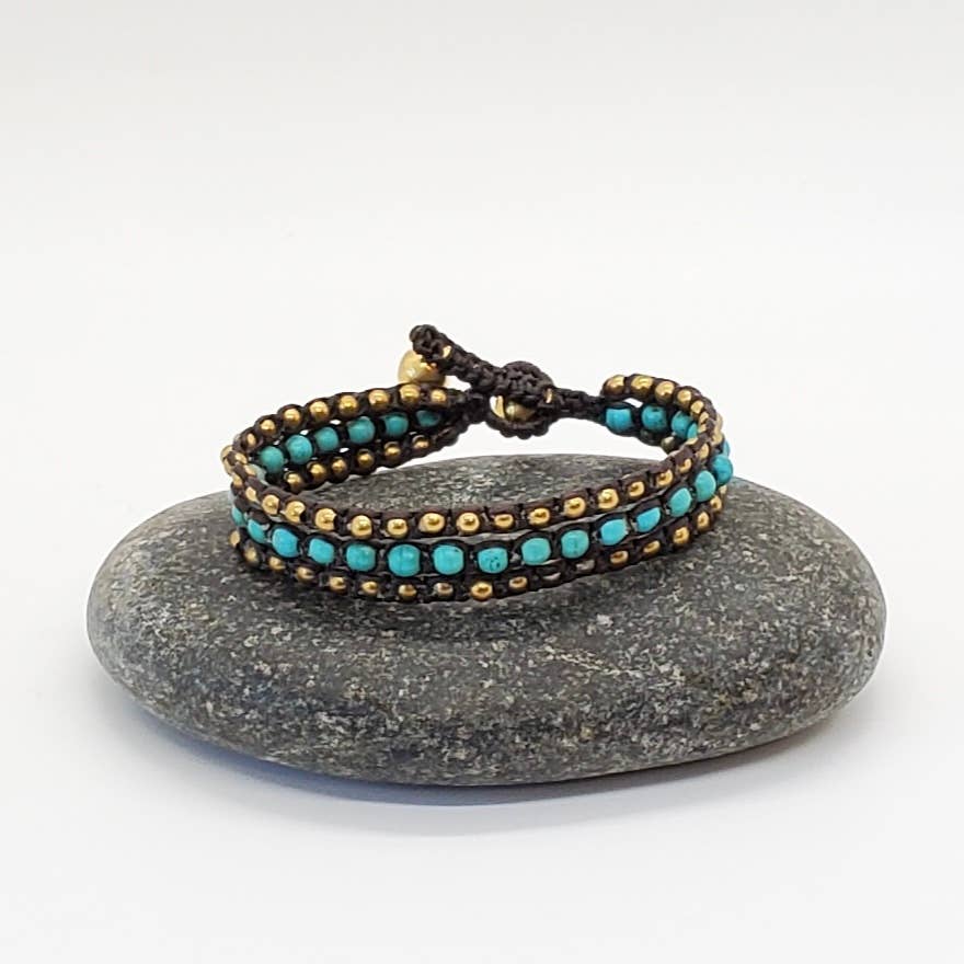 3 Layer Beaded Bracelet: Green Agate