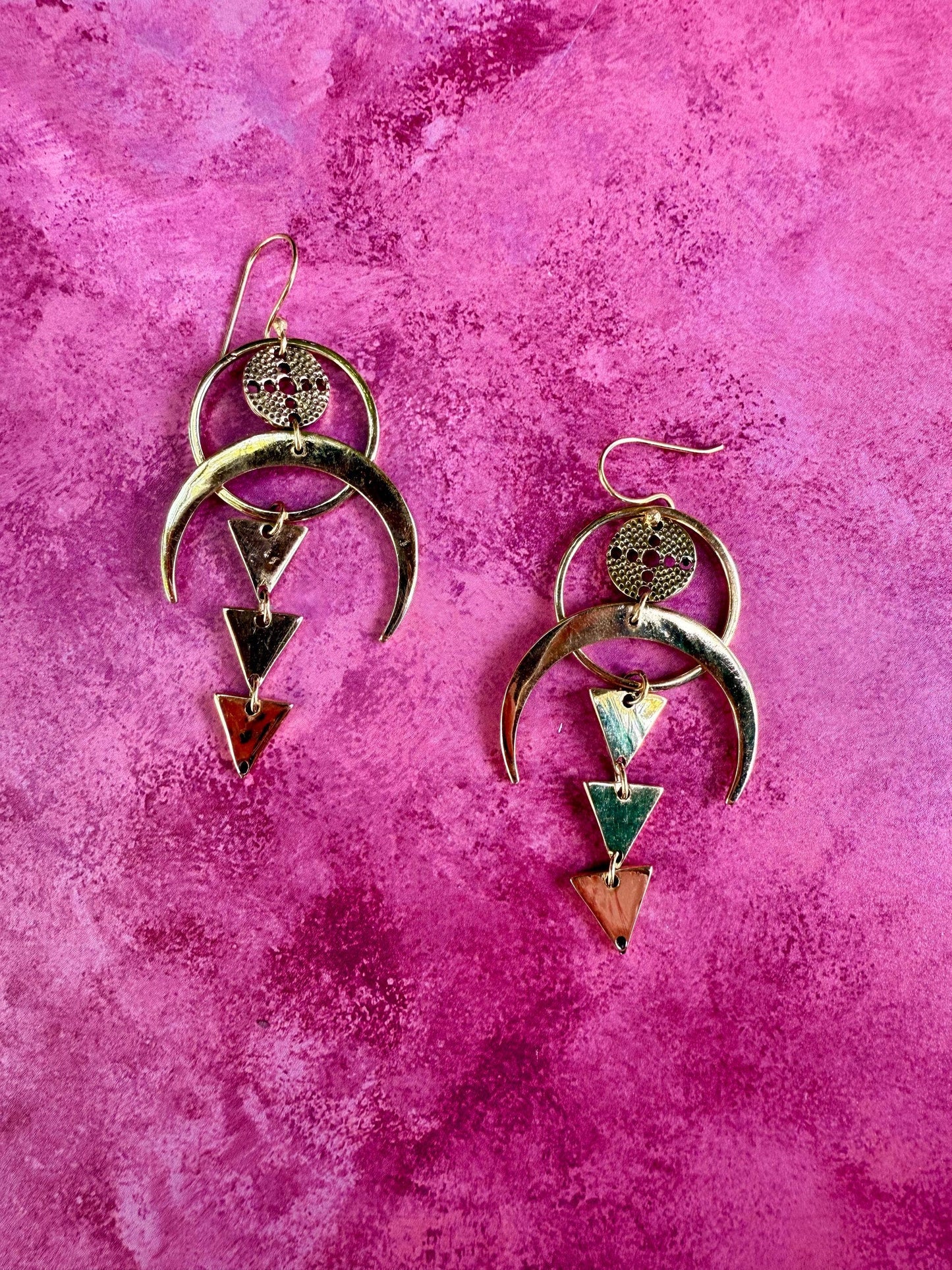 Celestial Moon Brass Earrings