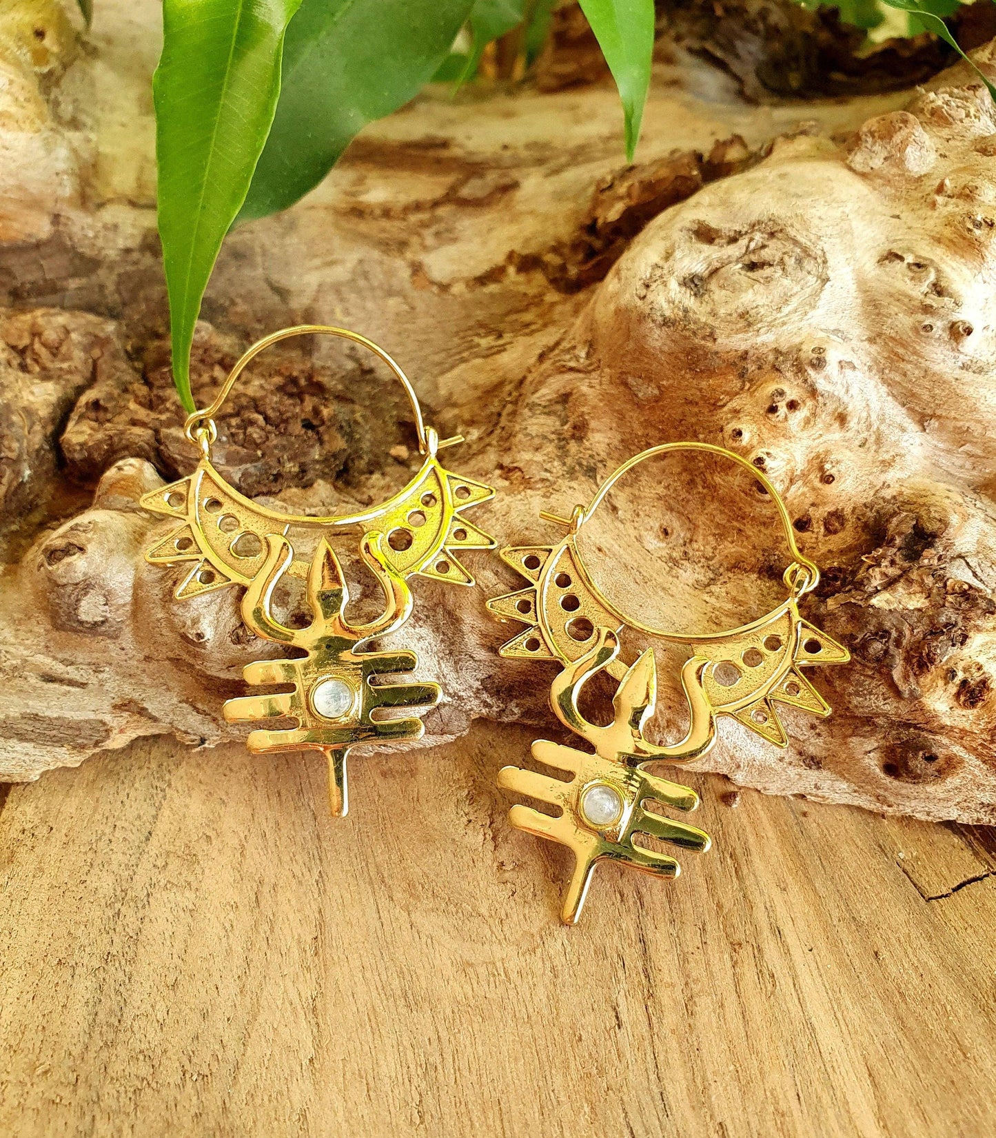 Inca Moonstone & Brass Earrings Ethnic