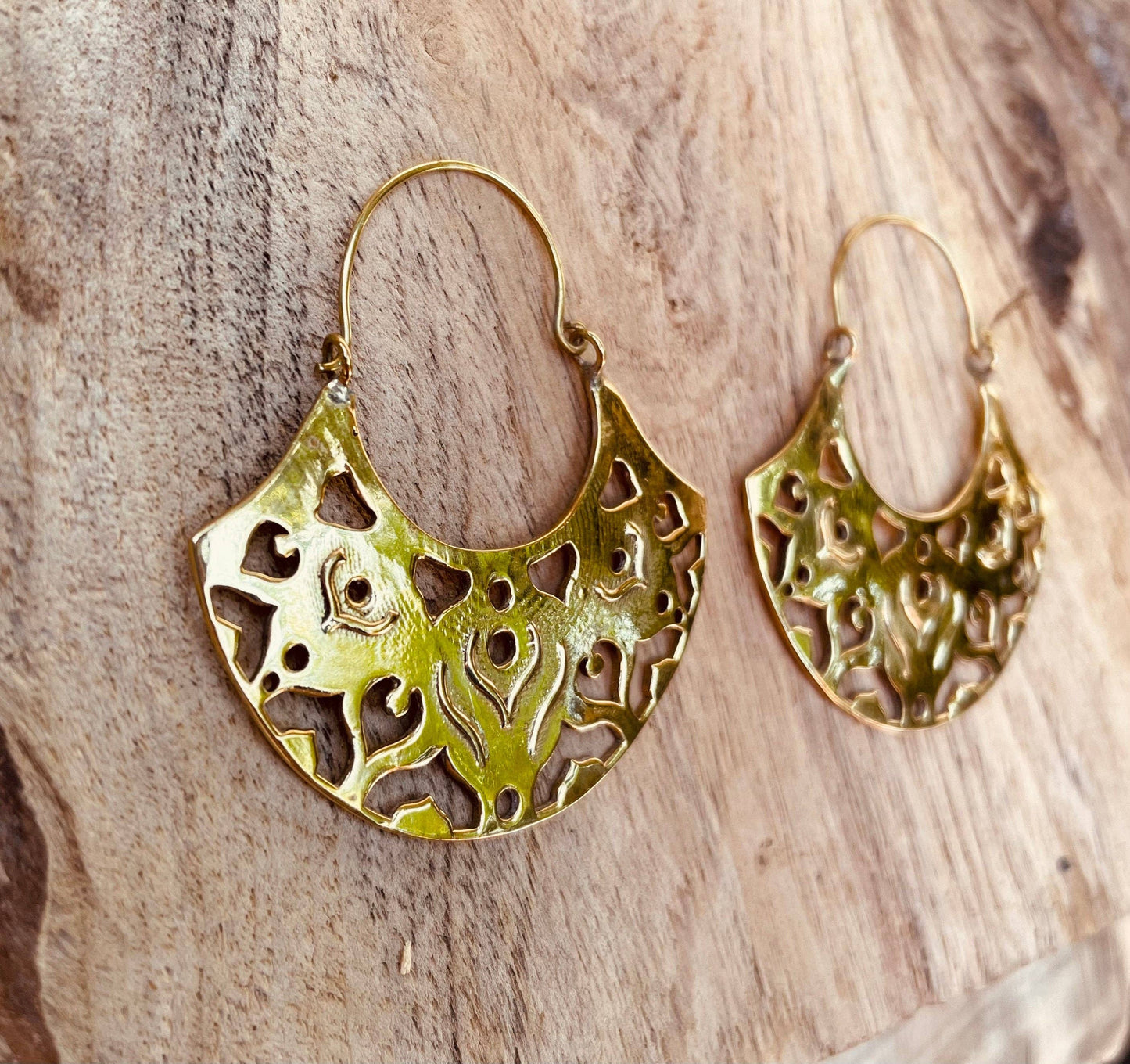 Large Boho Hoop Earrings Brass