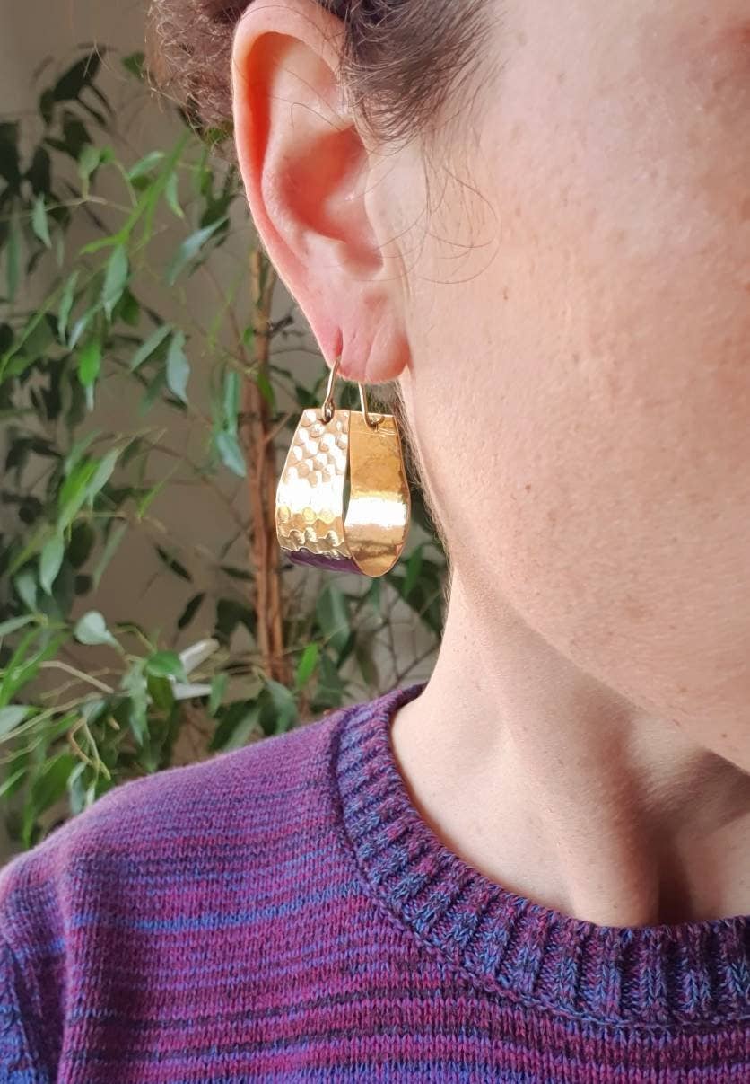 Wide Hammered Brass Hoops / Hammered Flat /  Gold Hoops / Ethnic Boho Classic XL Bohemian Chic Gold Gypsy Spiral Hippie Hiphop Festival