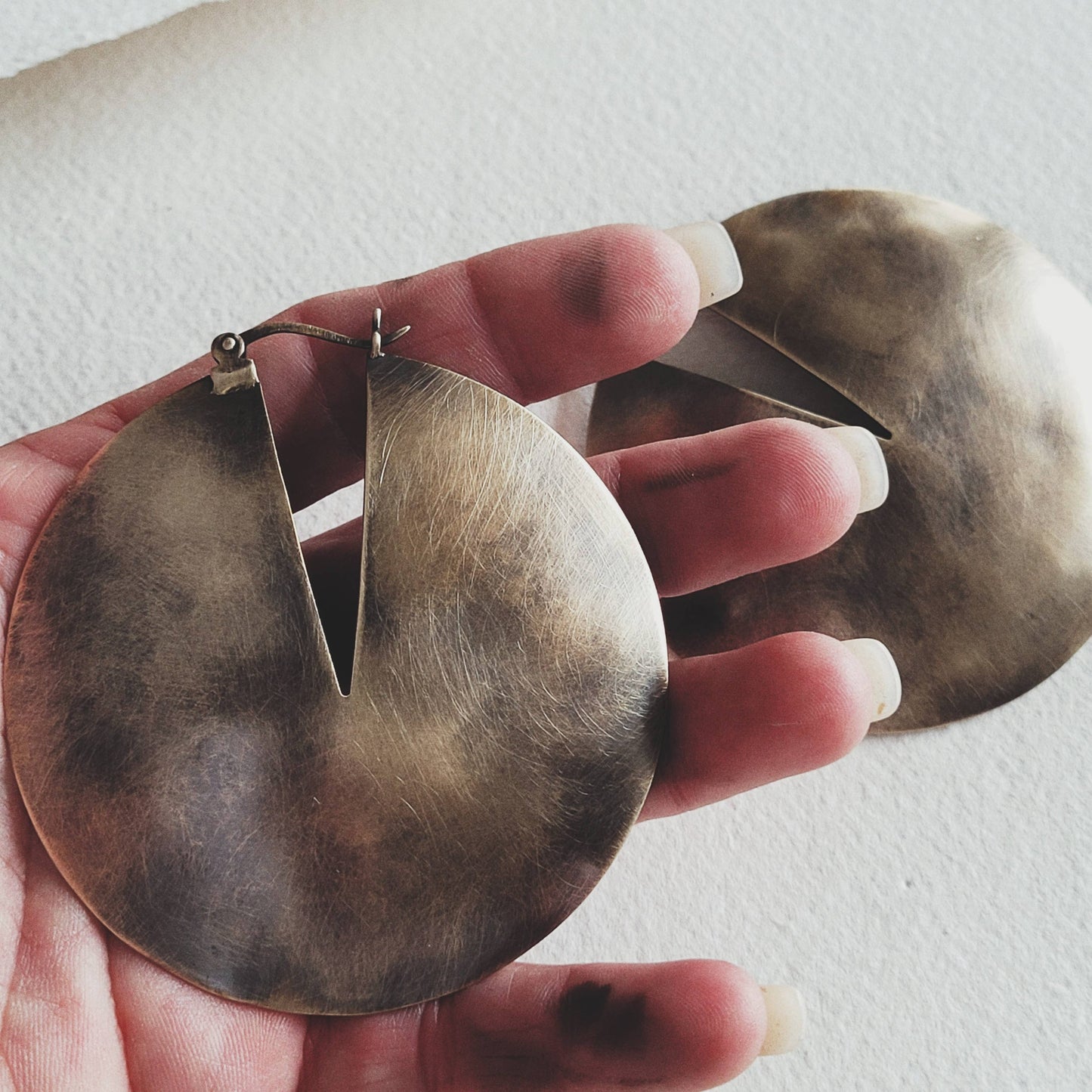 Brass distressed hoop Earrings hoops handcrafted: Oxidized