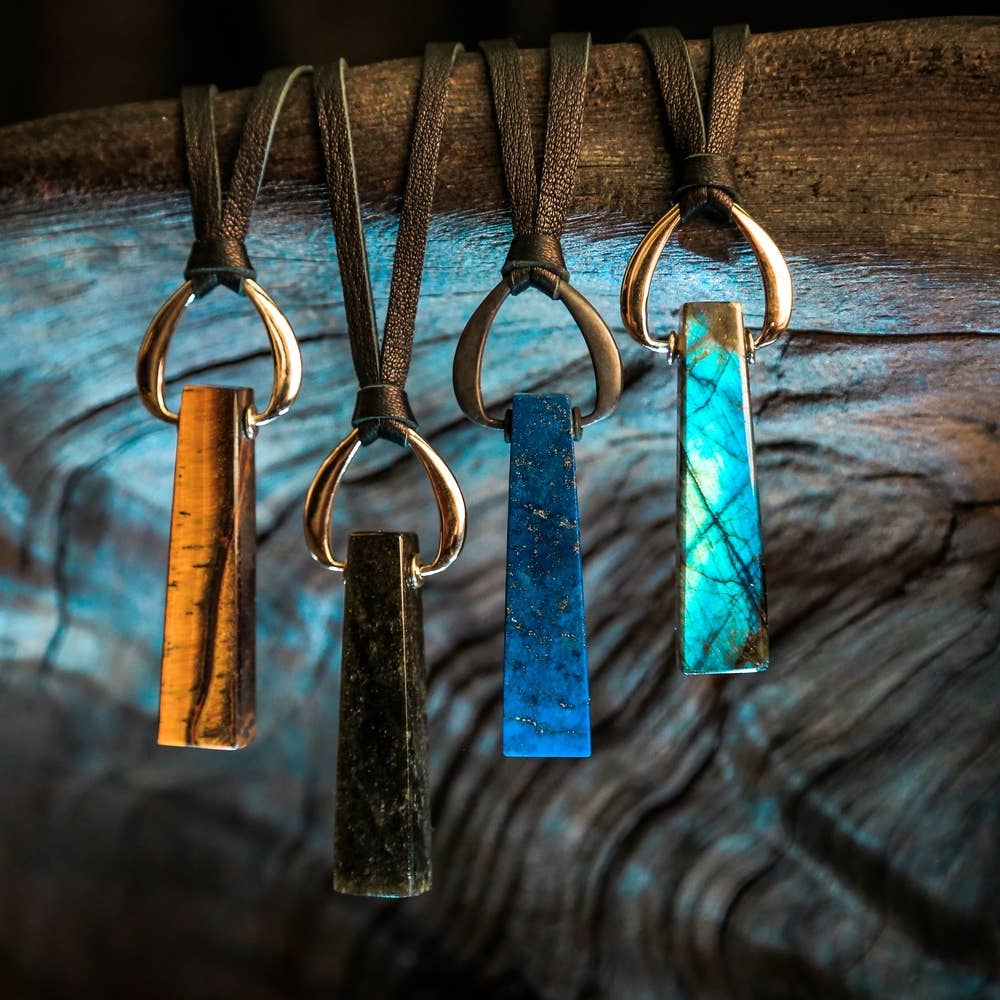 Brass Pendant Necklace Lapis Lazuli Labradorite 4 styles: Labradorite