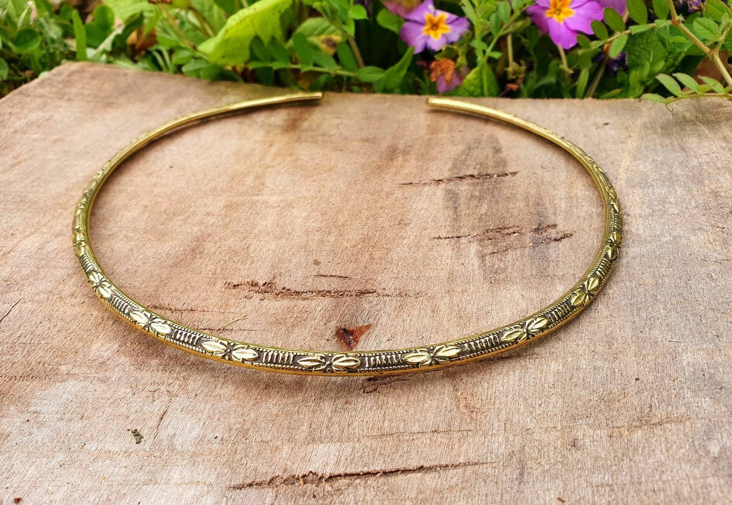 Floral Design Choker Brass Necklace