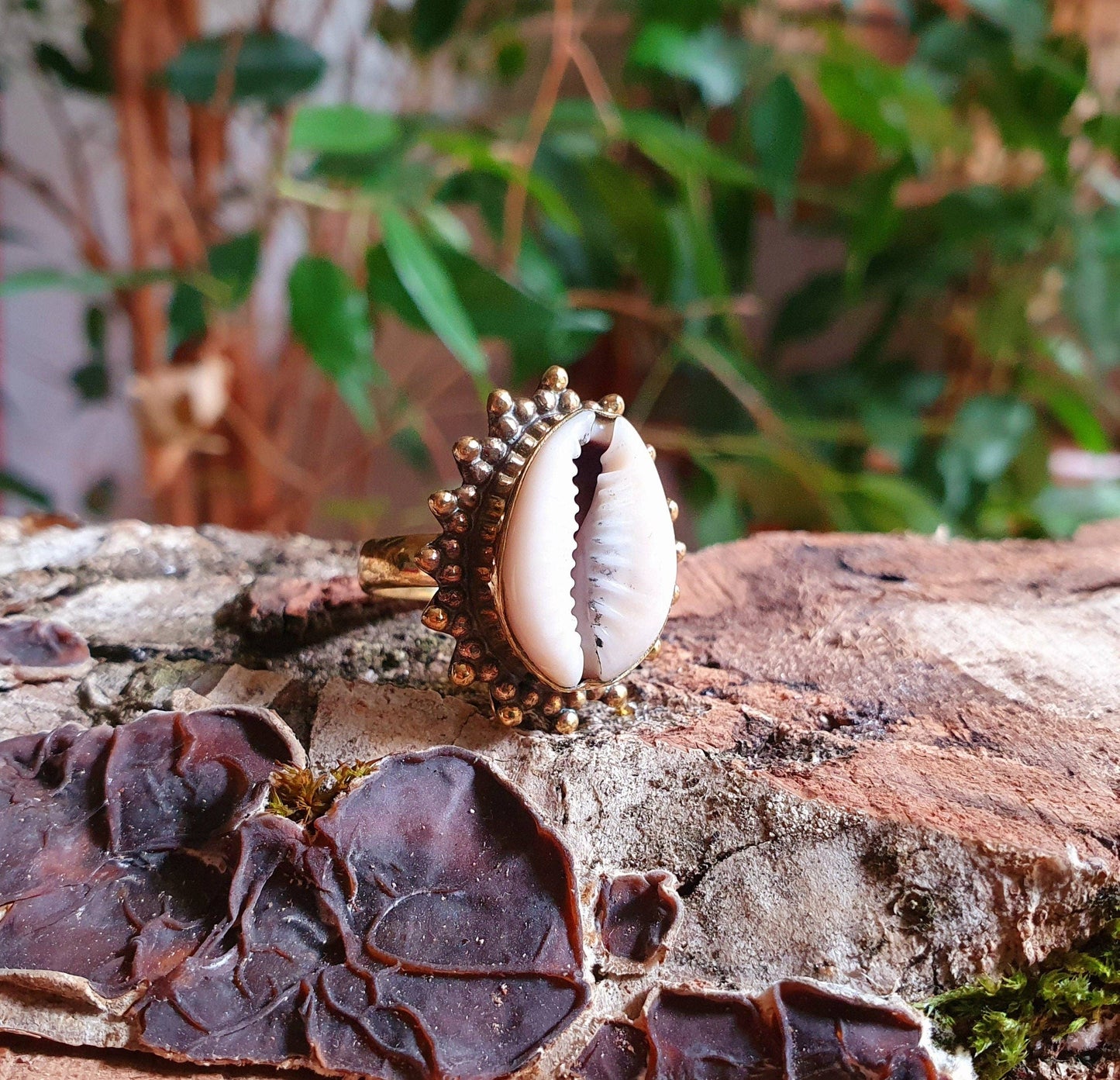 Cowrie Shell Brass Ring