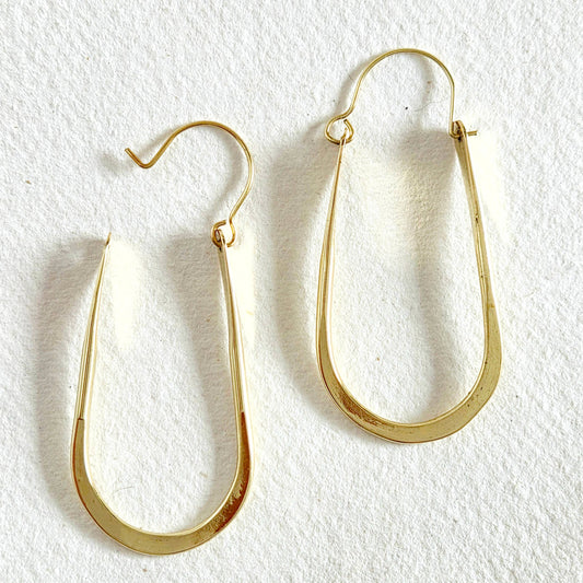 Brass hoop unique handmade large oval earrings