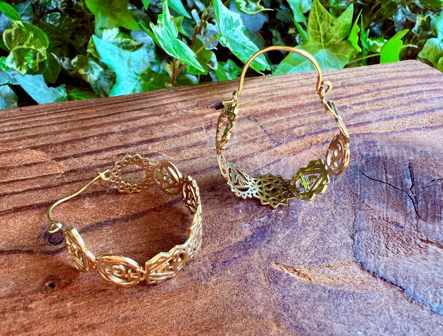 Chakra Brass Hoop Earrings