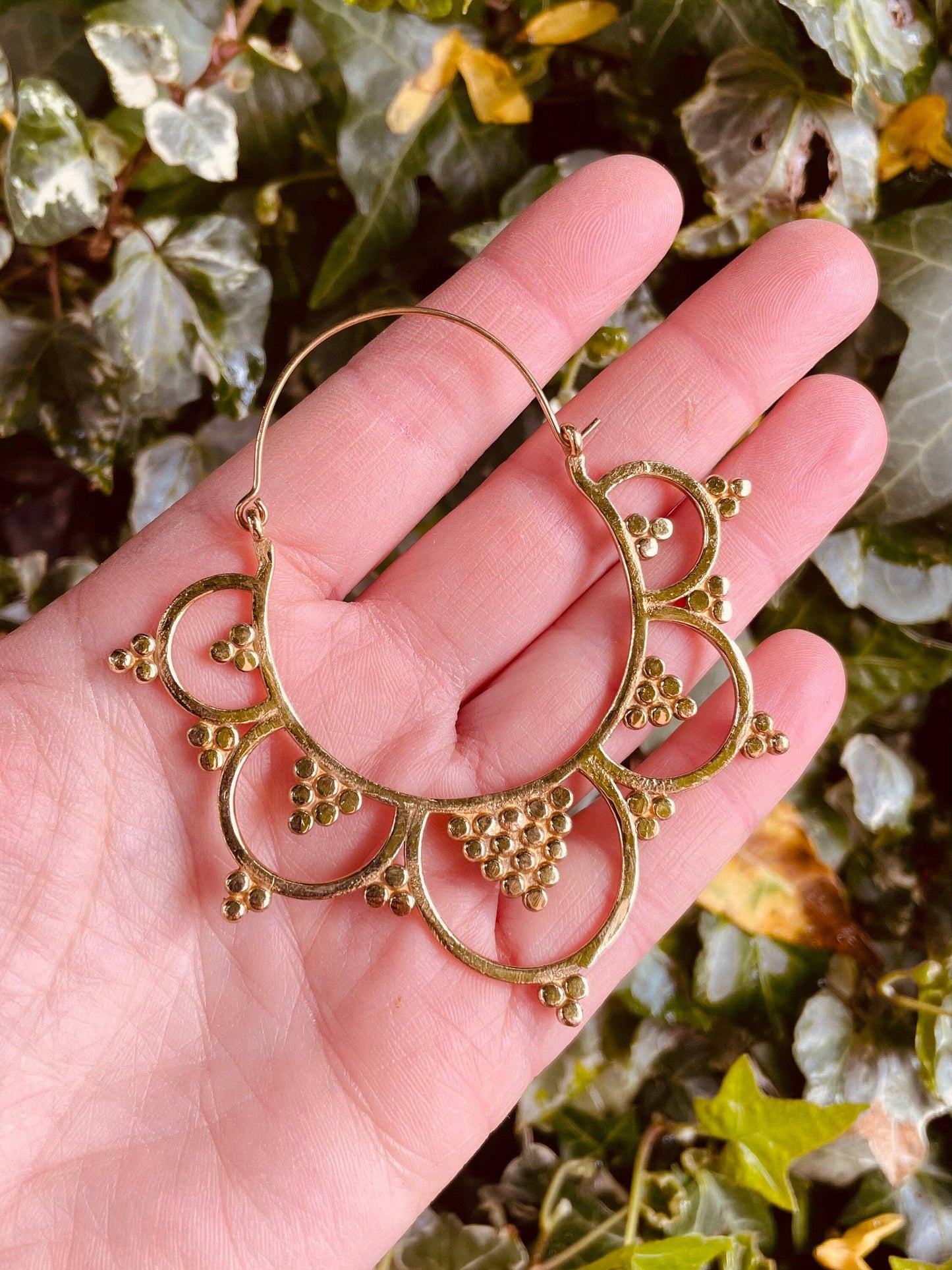 Extra Large Flower Hoops Brass Earrings