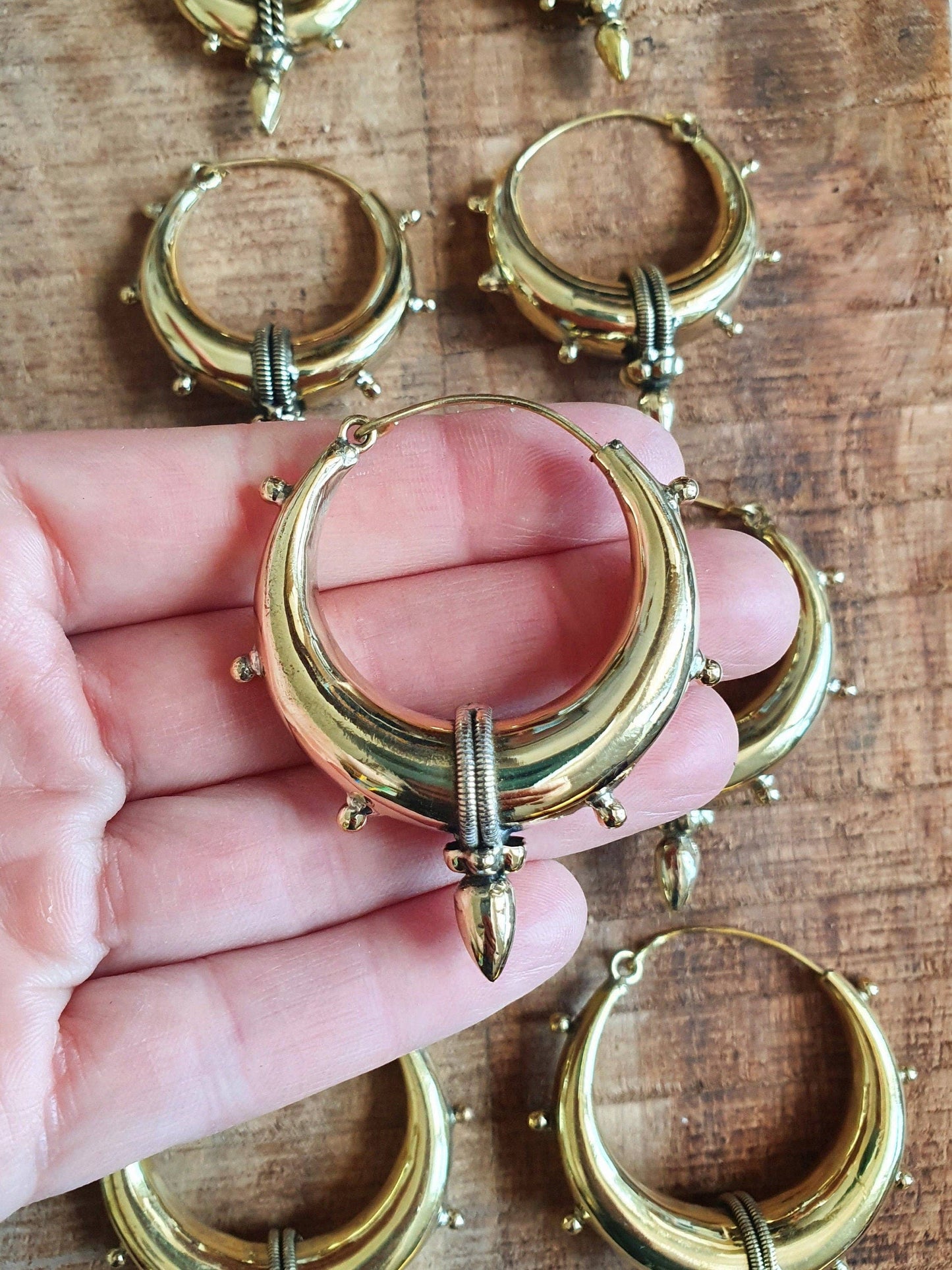 Tribal Chunky Brass Hoops