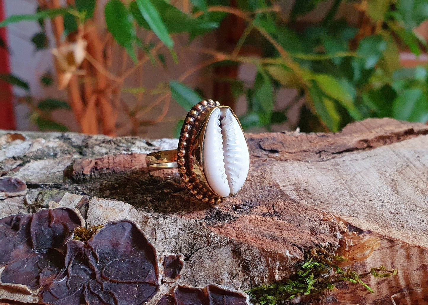 Cowrie Shell Brass Ring