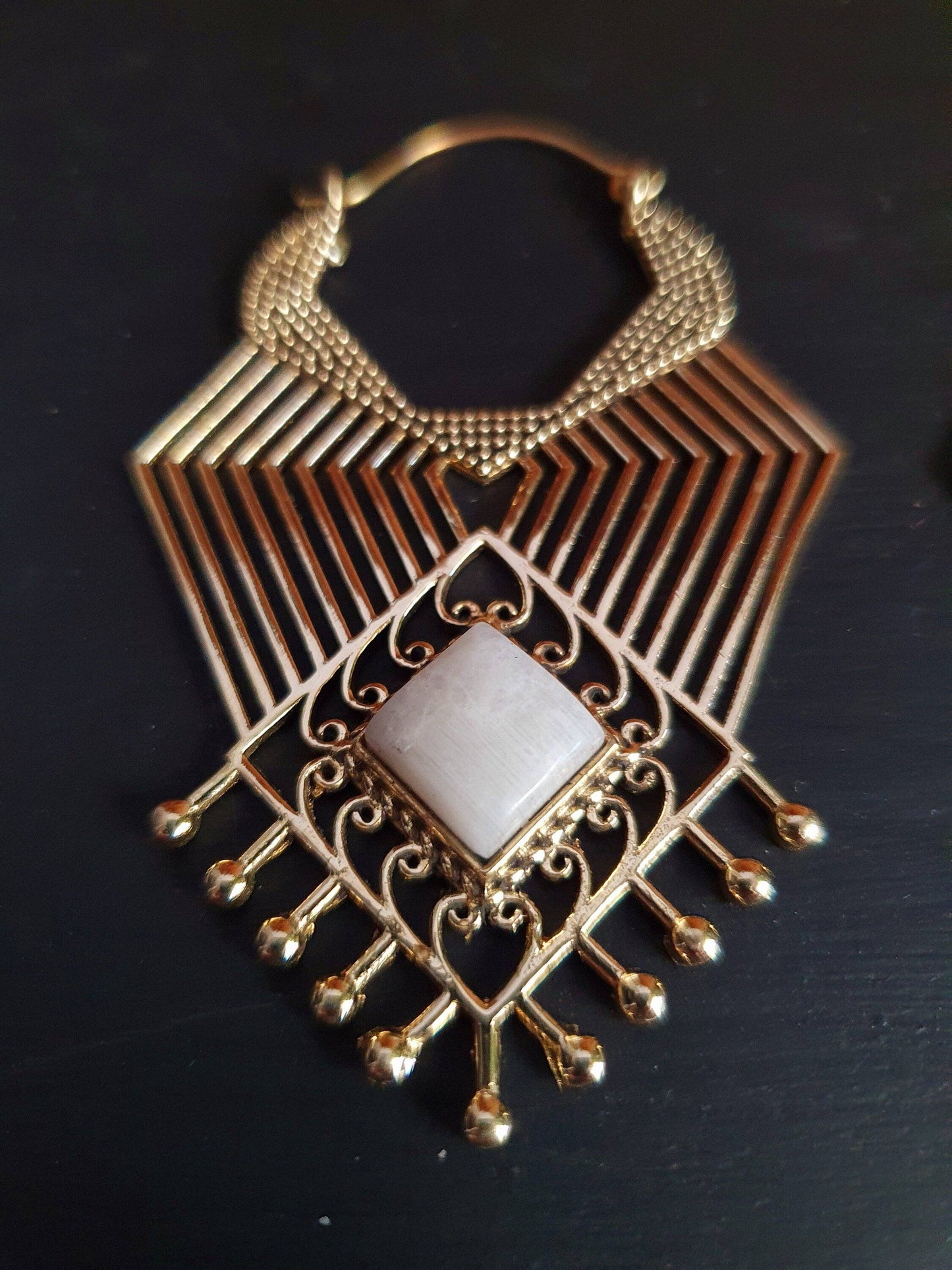 Ethnic Geometric Moonstone Brass Earrings