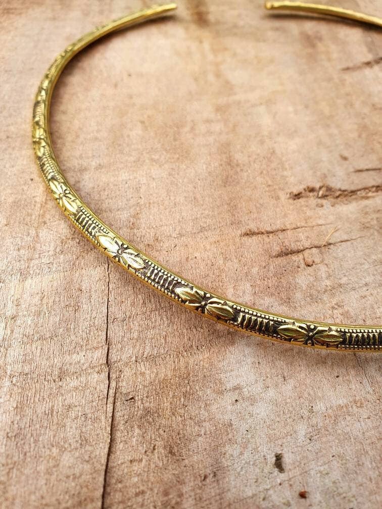 Floral Design Choker Brass Necklace