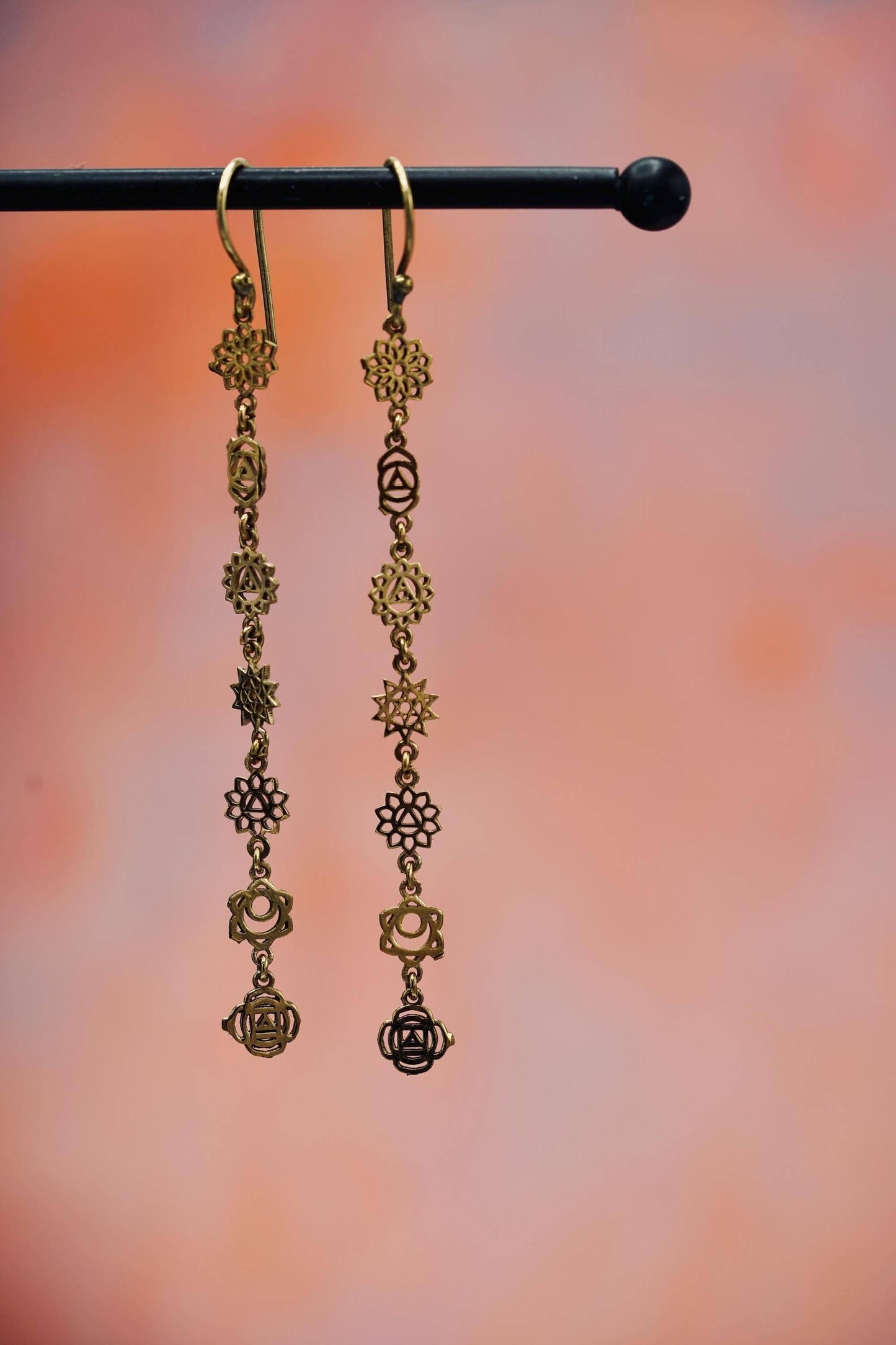 Long Pendant Brass Chakra Earrings