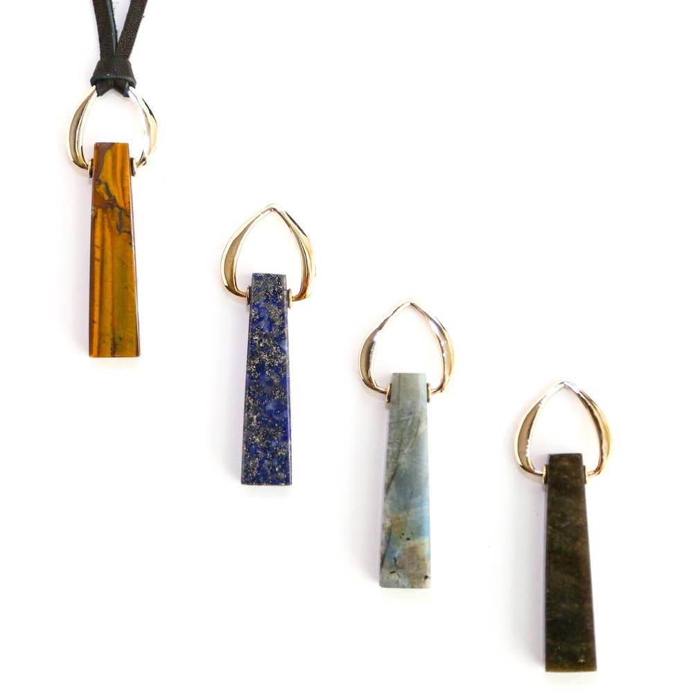 Brass Pendant Necklace Lapis Lazuli Labradorite 4 styles: Labradorite