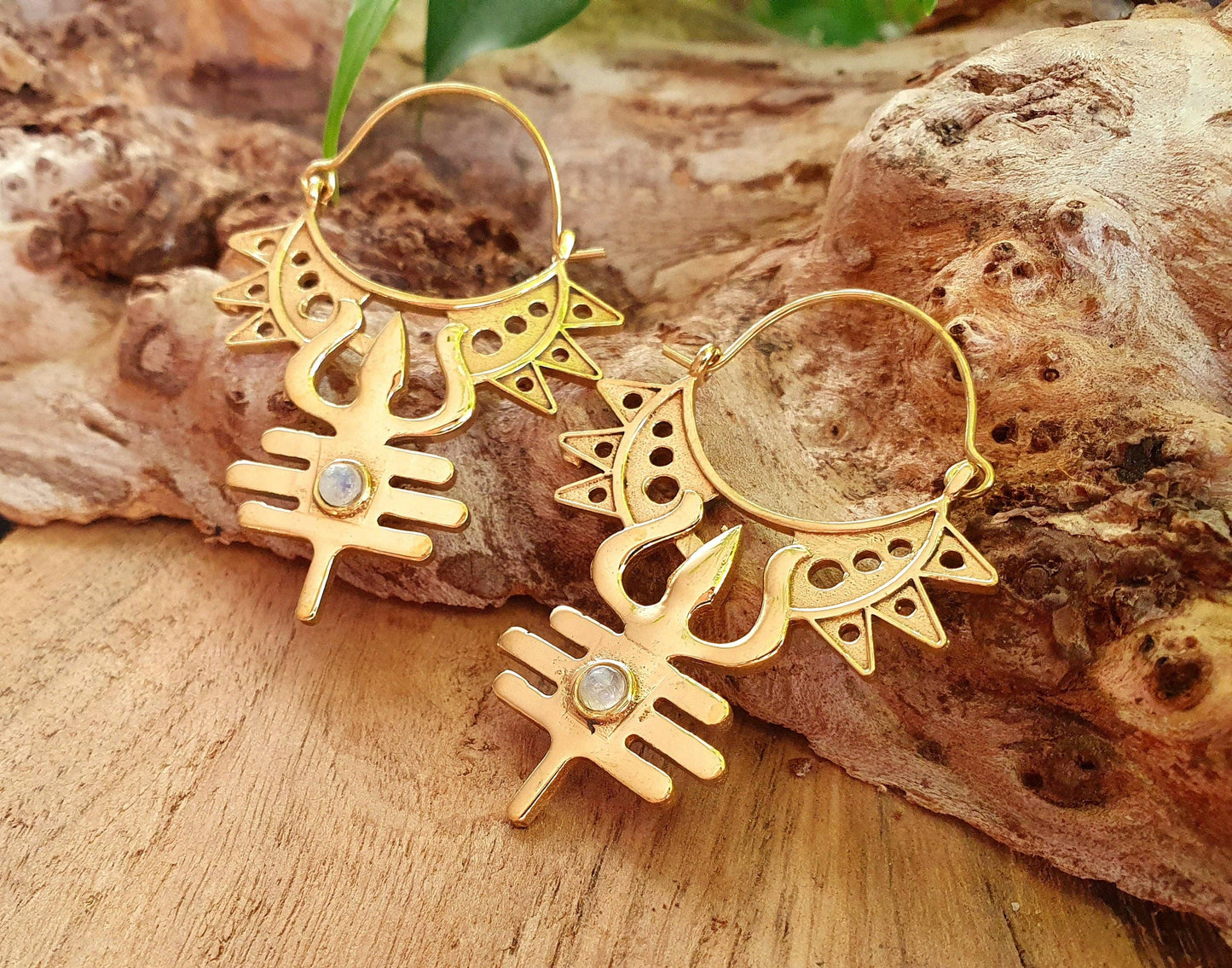 Inca Moonstone & Brass Earrings Ethnic