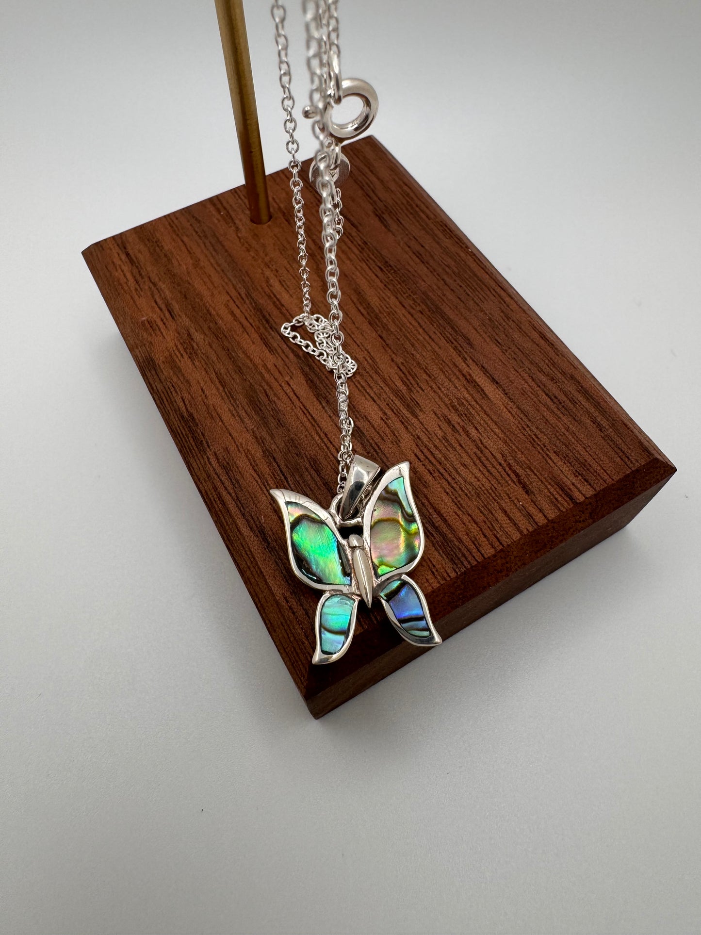 Abalone Butterfly Sterling Pendant Necklace