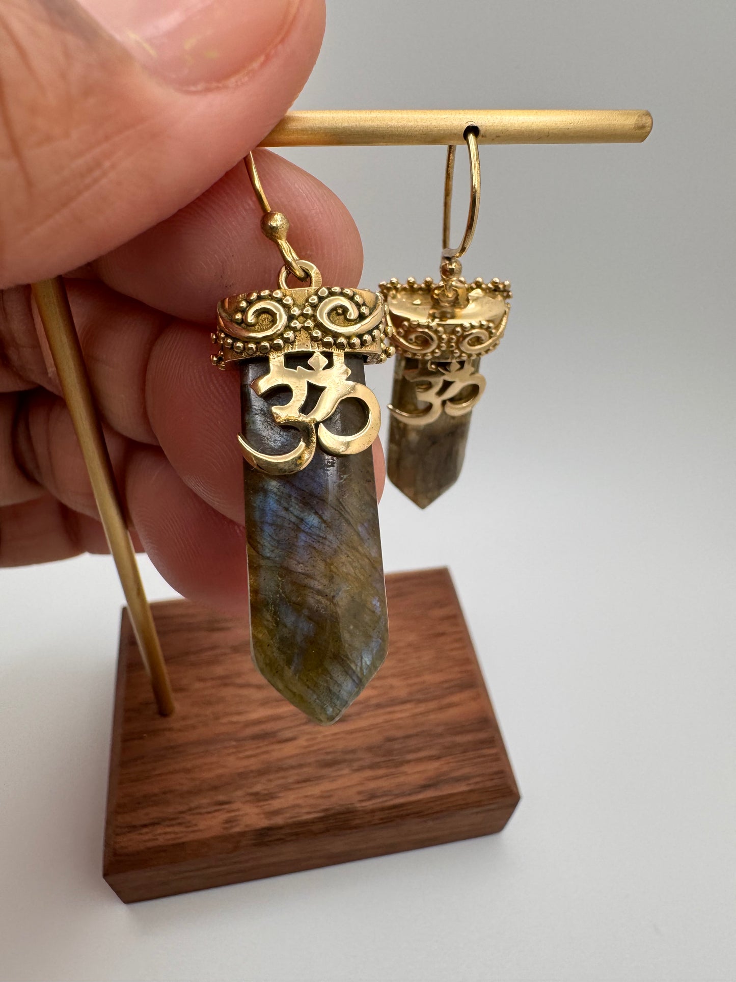 Labradorite Brass Om Dangle Earrings