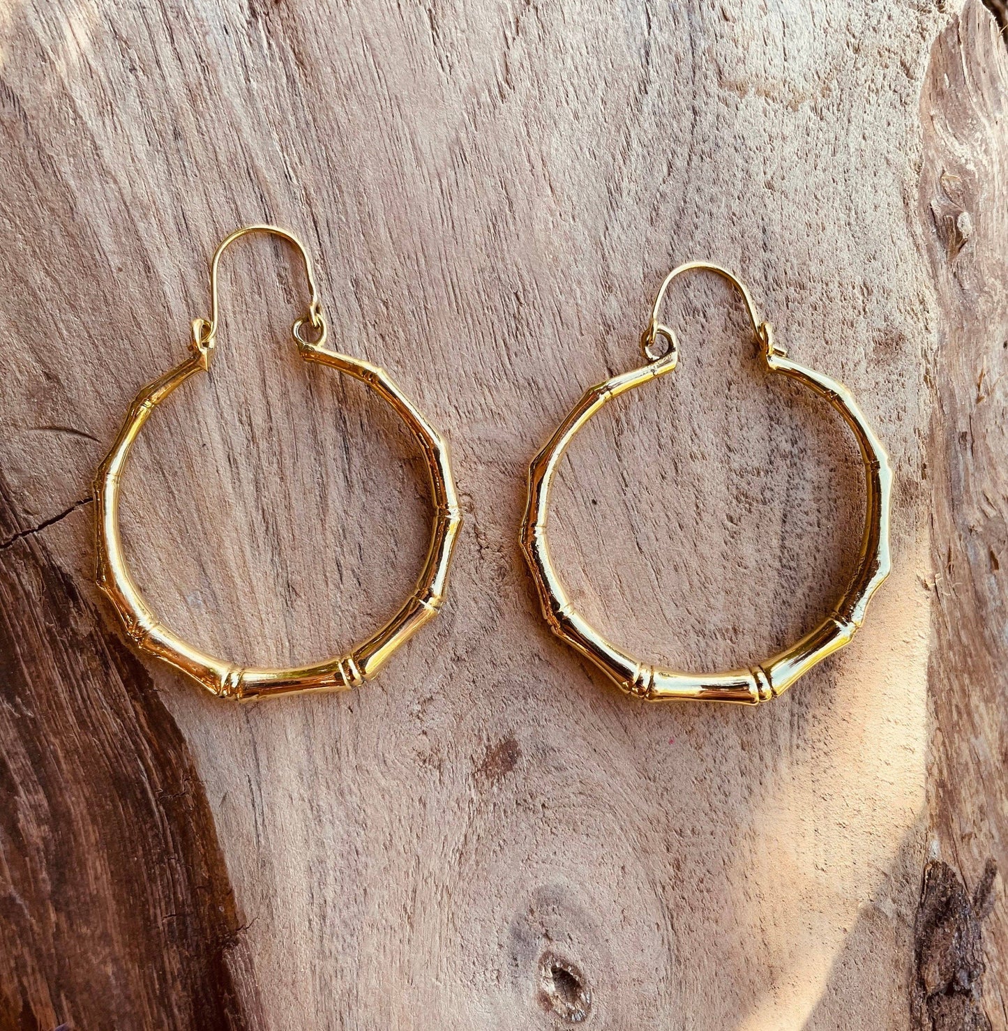Golden Bamboo Hoop Earrings; Ethnic, Geometric,  Small, Rustic, Yoga, Hippie, Gypsy, Pretty, Ssy, Boho, Bohemian, Festival