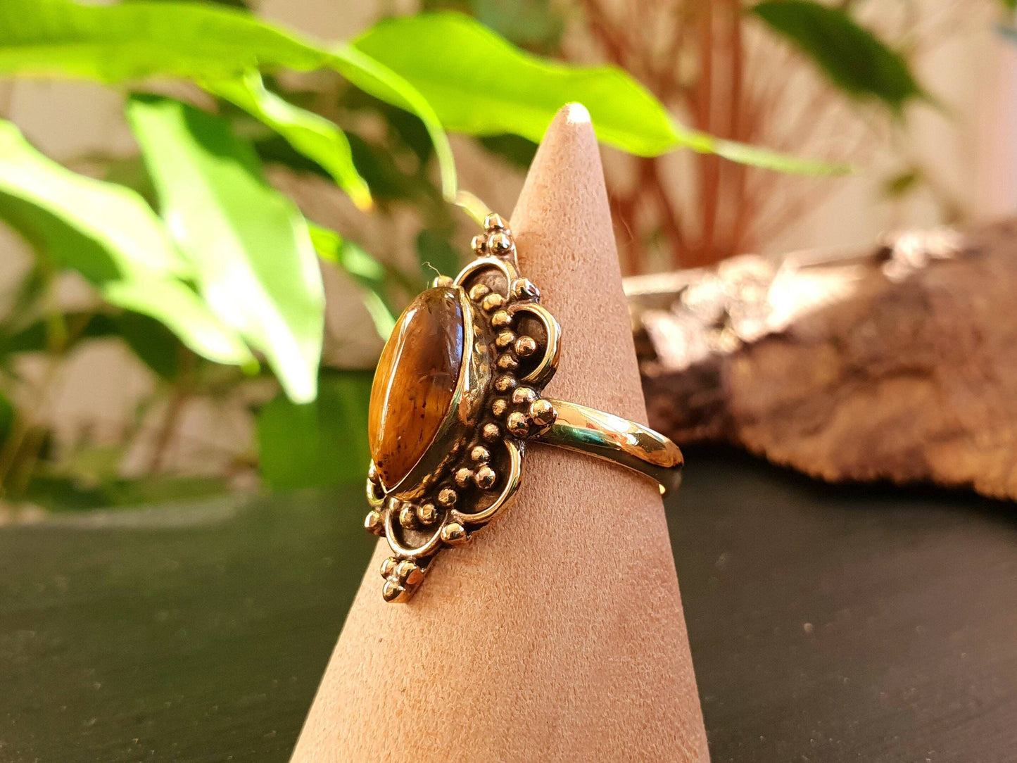 Ethnic style Brass & Tiger Eye ring