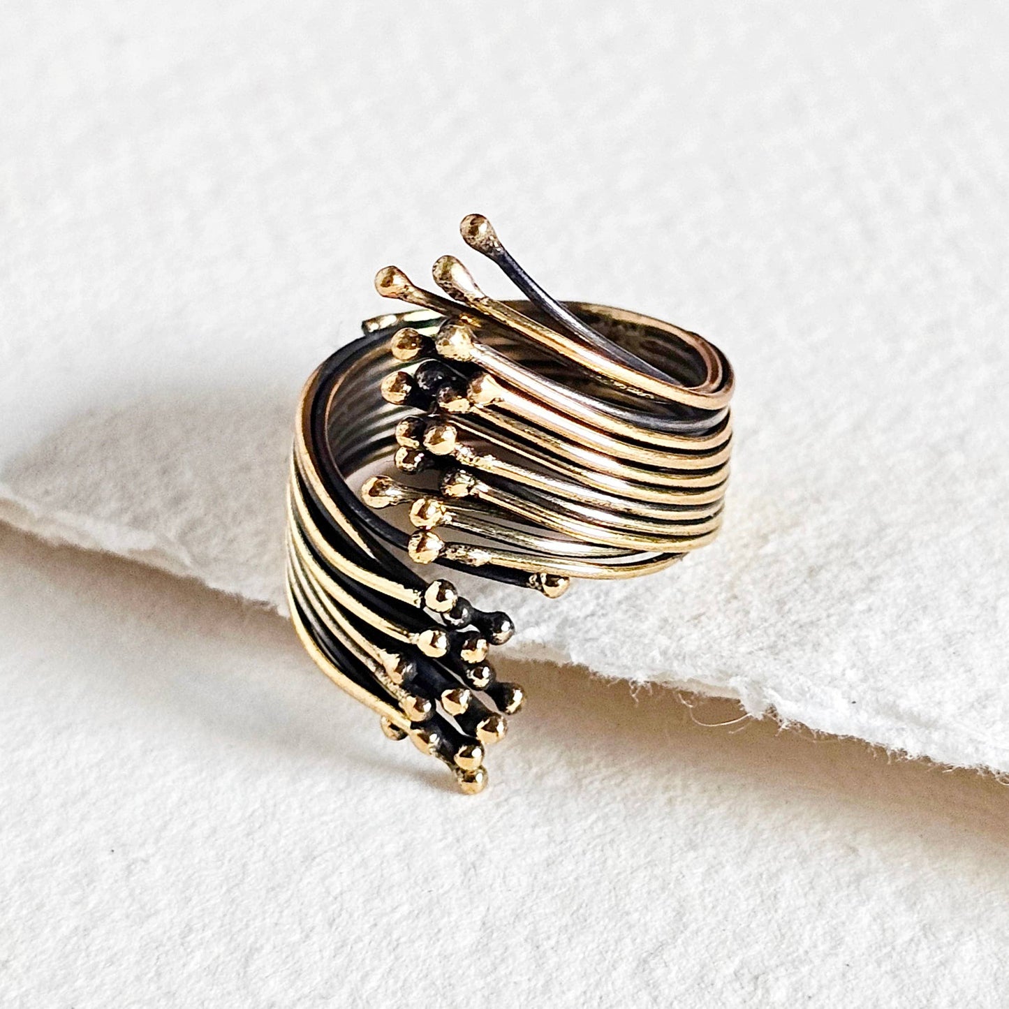 Brass wrap wire layered anther nature ring
