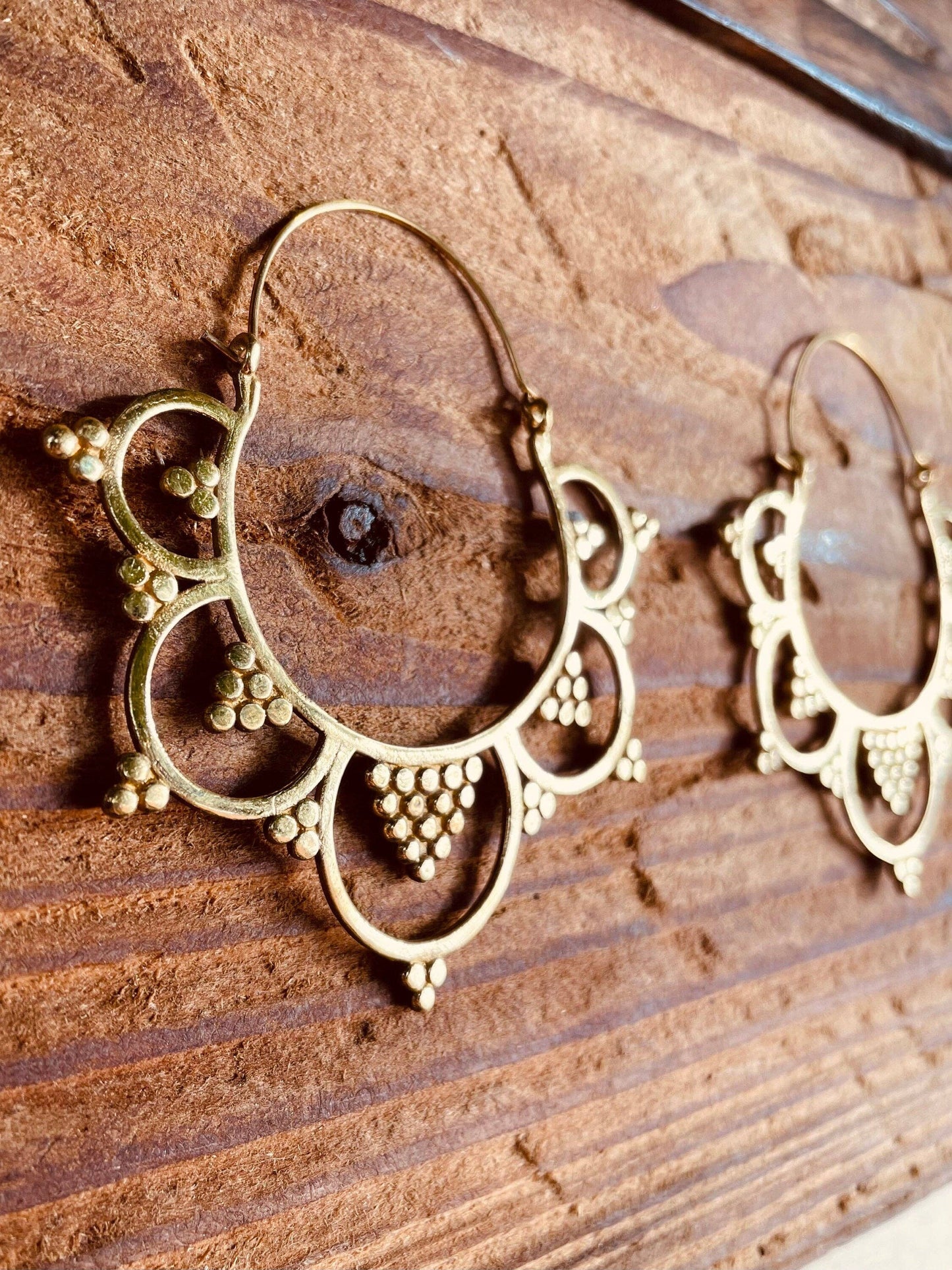 Extra Large Flower Hoops Brass Earrings