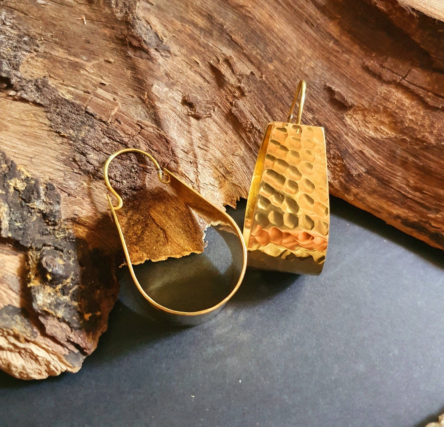 Wide Hammered Brass Hoops / Hammered Flat /  Gold Hoops / Ethnic Boho Classic XL Bohemian Chic Gold Gypsy Spiral Hippie Hiphop Festival