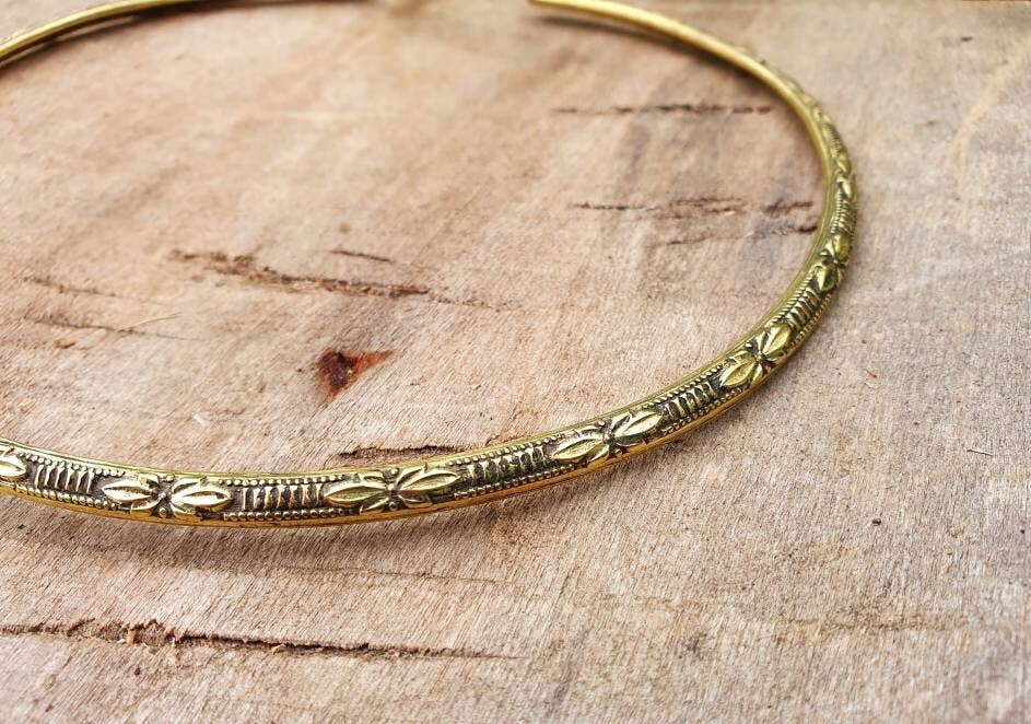 Floral Design Choker Brass Necklace
