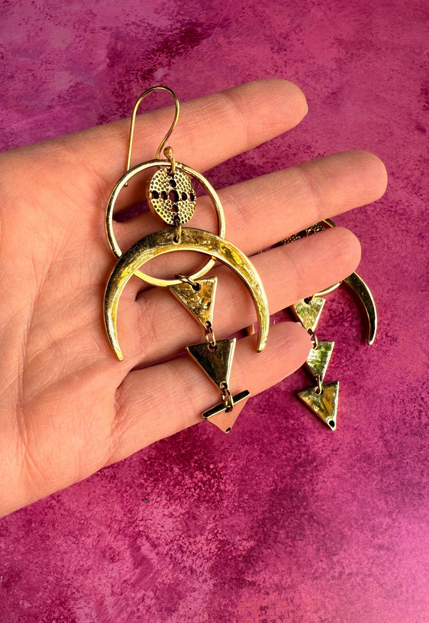 Celestial Moon Brass Earrings