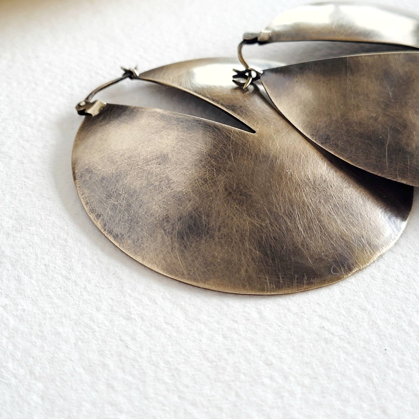 Brass distressed hoop Earrings hoops handcrafted: Oxidized