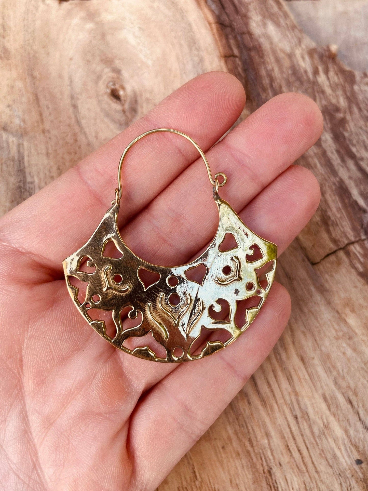 Large Boho Hoop Earrings Brass