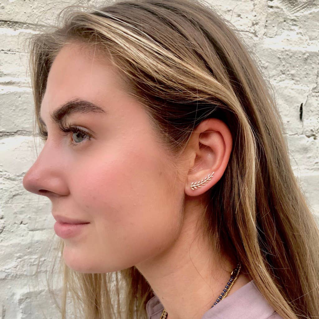 Brass Feather Design Ear Climber