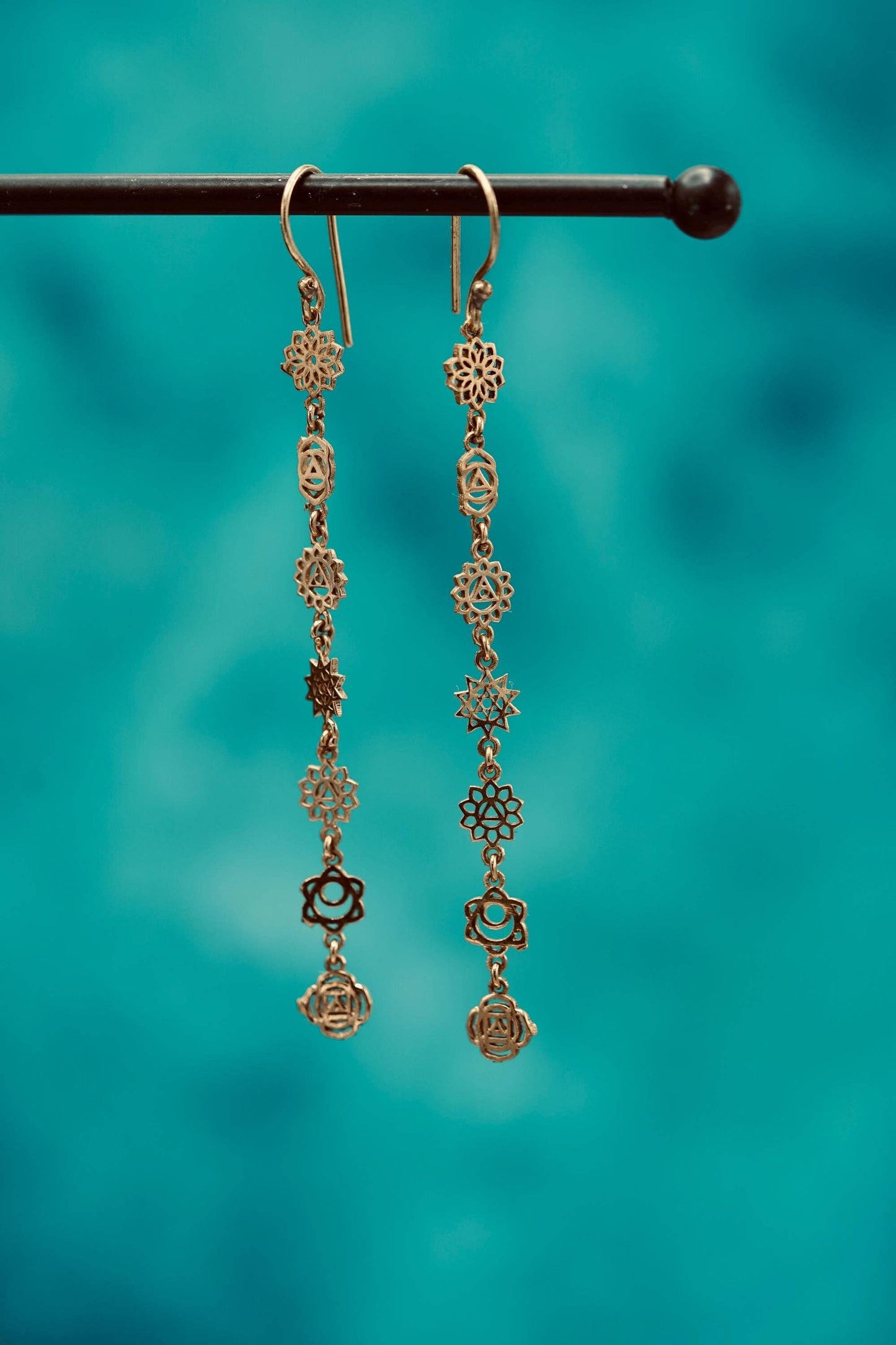 Long Pendant Brass Chakra Earrings