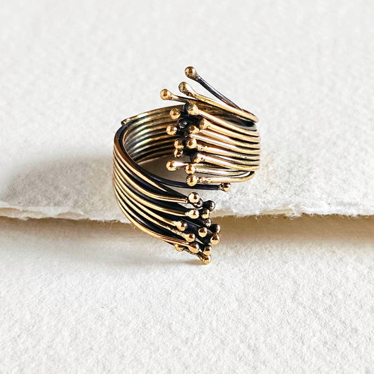 Brass wrap wire layered anther nature ring
