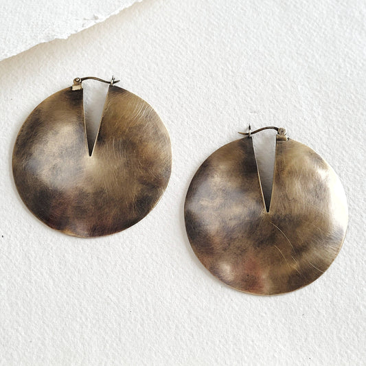 Brass distressed hoop Earrings hoops handcrafted: Oxidized