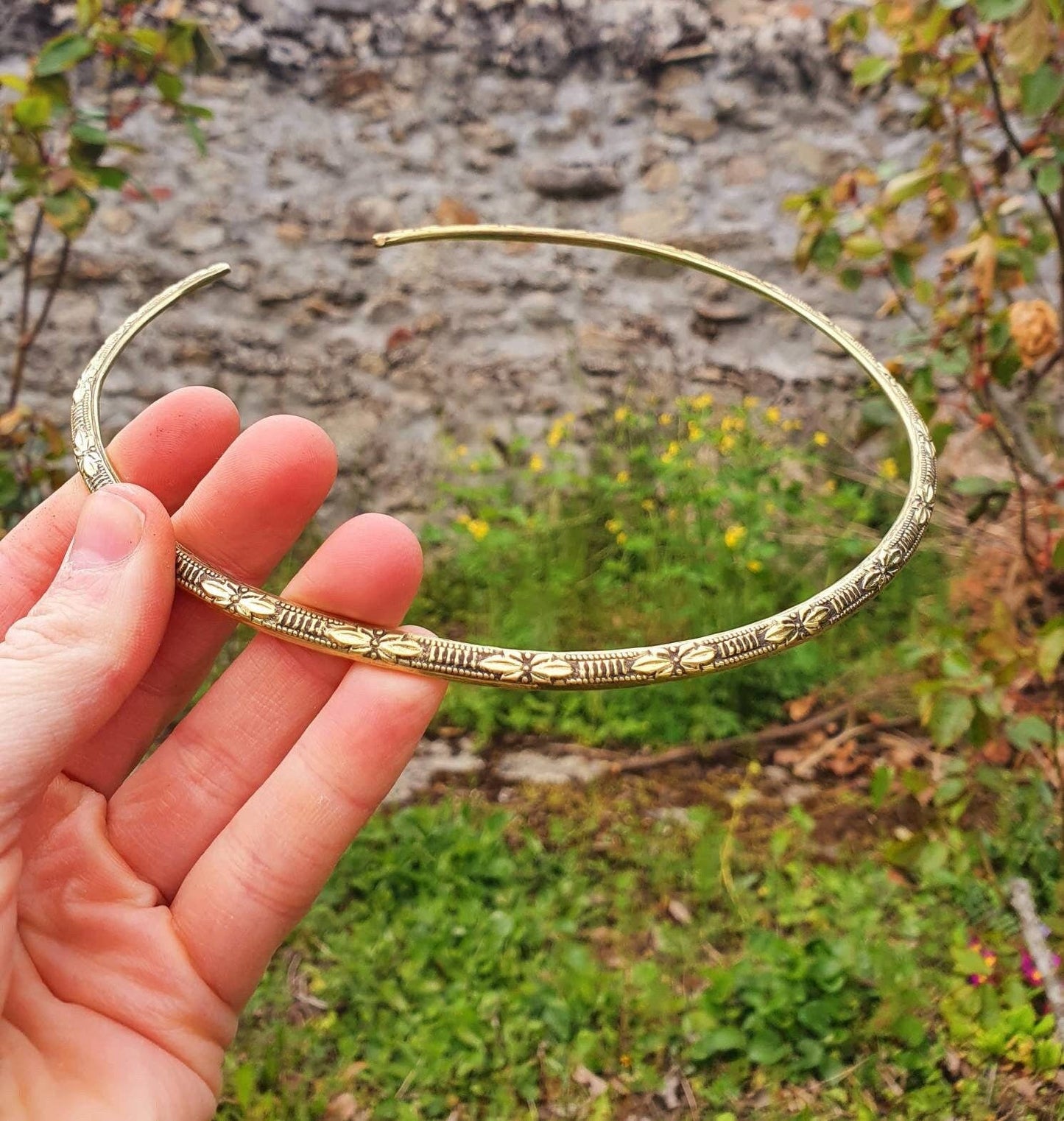 Floral Design Choker Brass Necklace