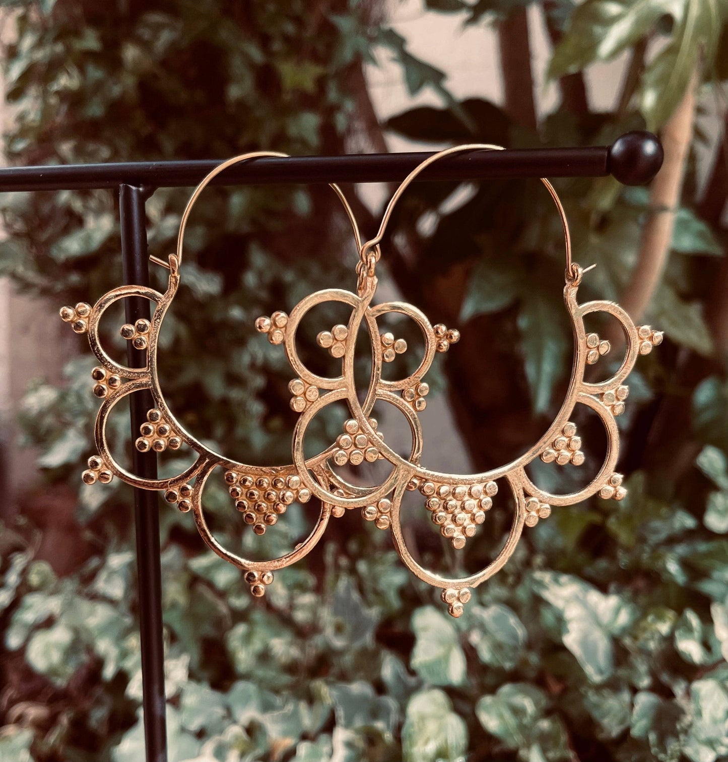 Extra Large Flower Hoops Brass Earrings