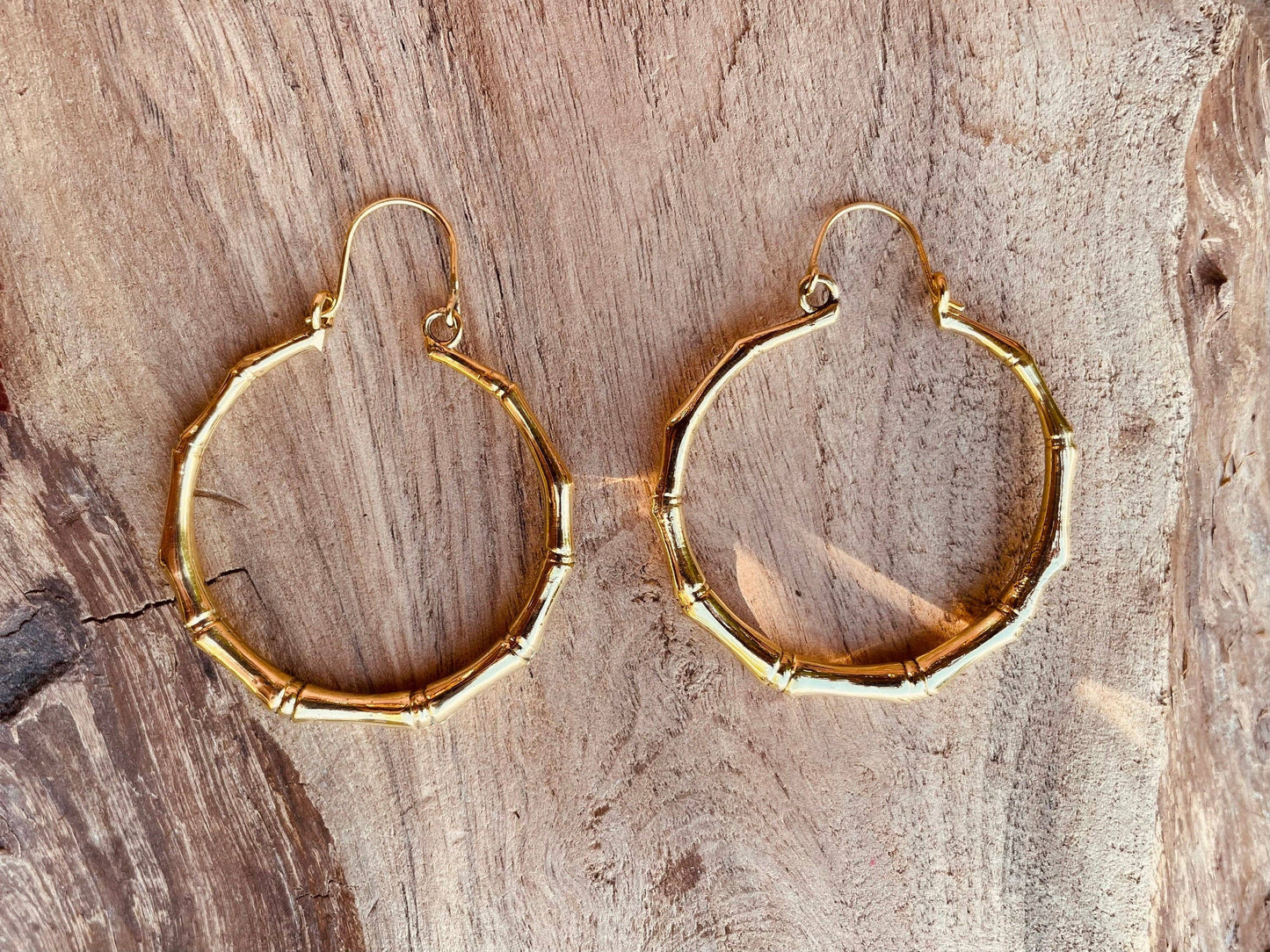 Golden Bamboo Hoop Earrings; Ethnic, Geometric,  Small, Rustic, Yoga, Hippie, Gypsy, Pretty, Ssy, Boho, Bohemian, Festival