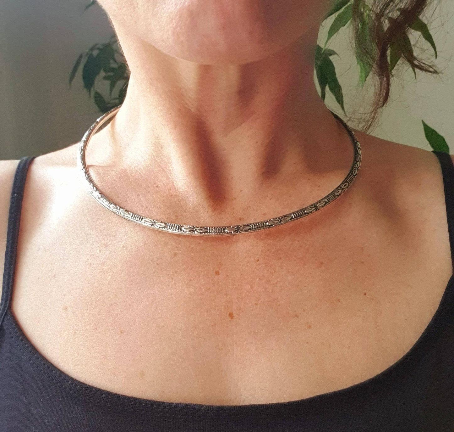 Floral Design Choker Brass Necklace