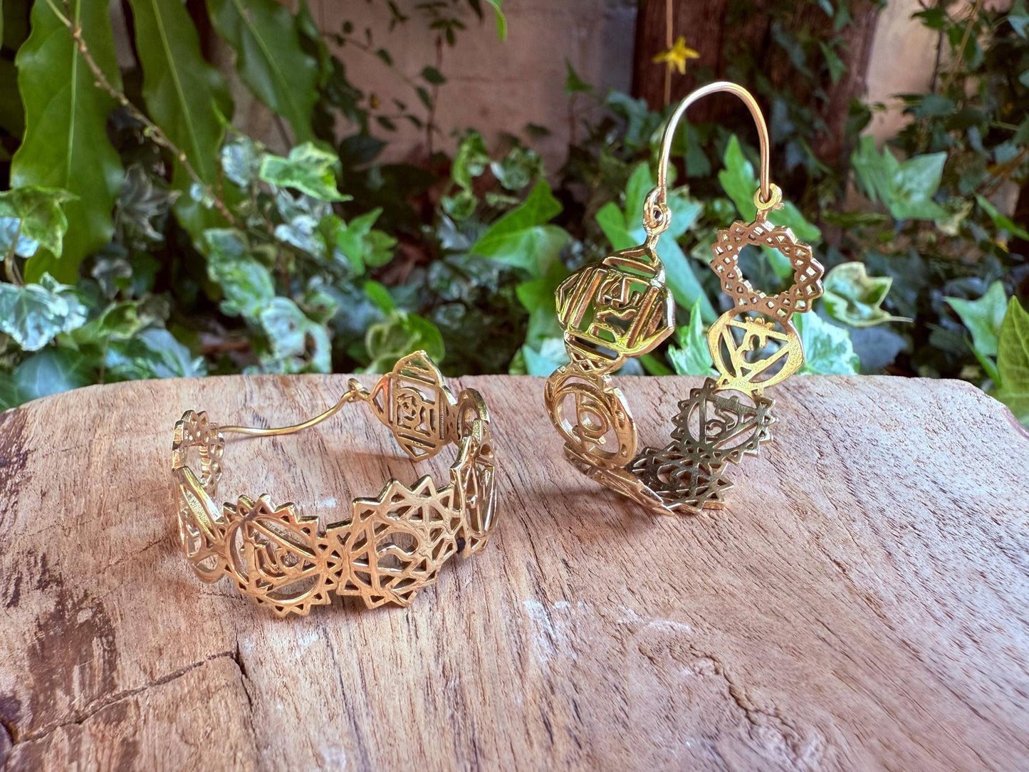 Chakra Brass Hoop Earrings