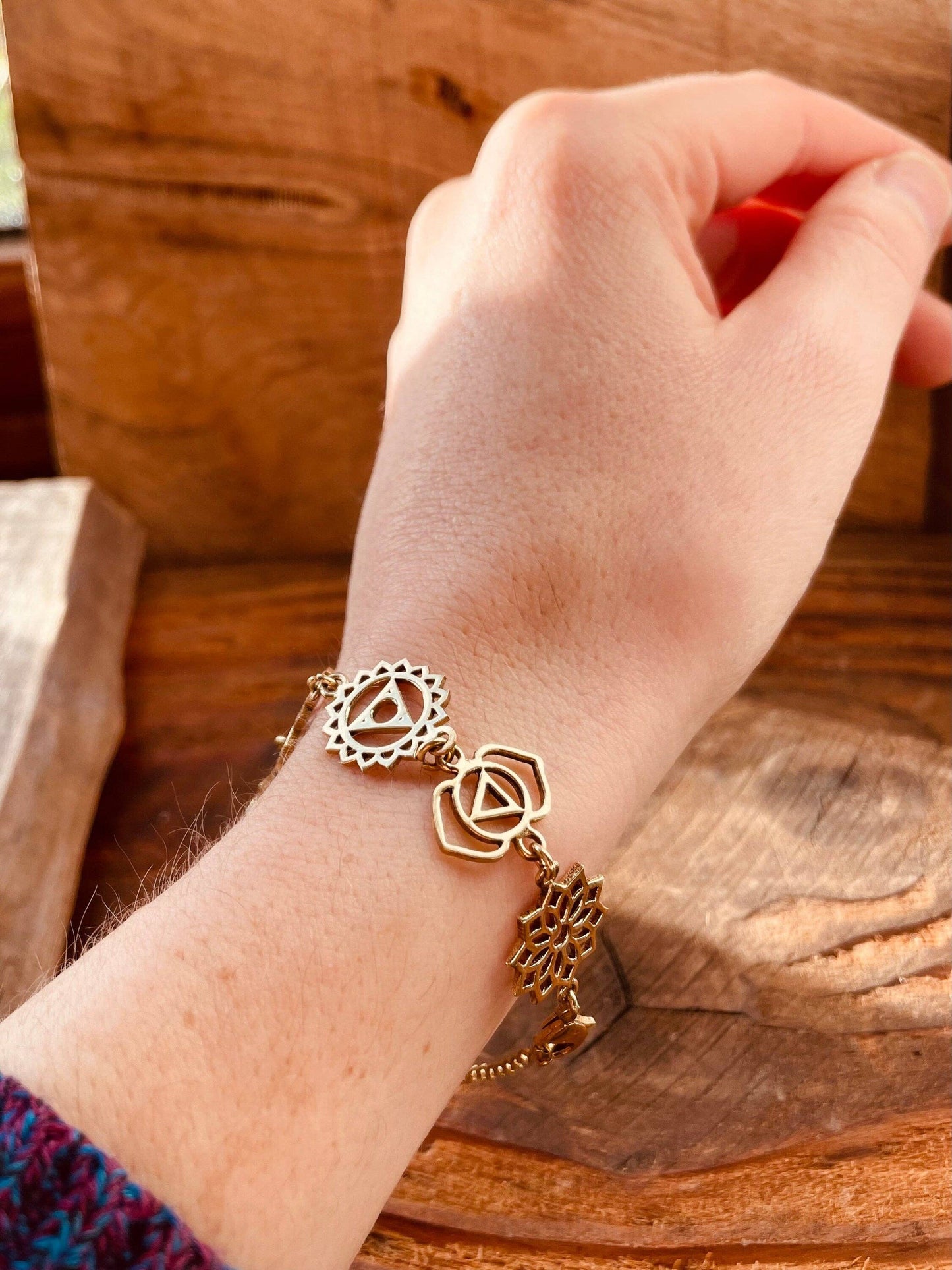 Gold Seven 7 Chakras Bracelet Brass Chain