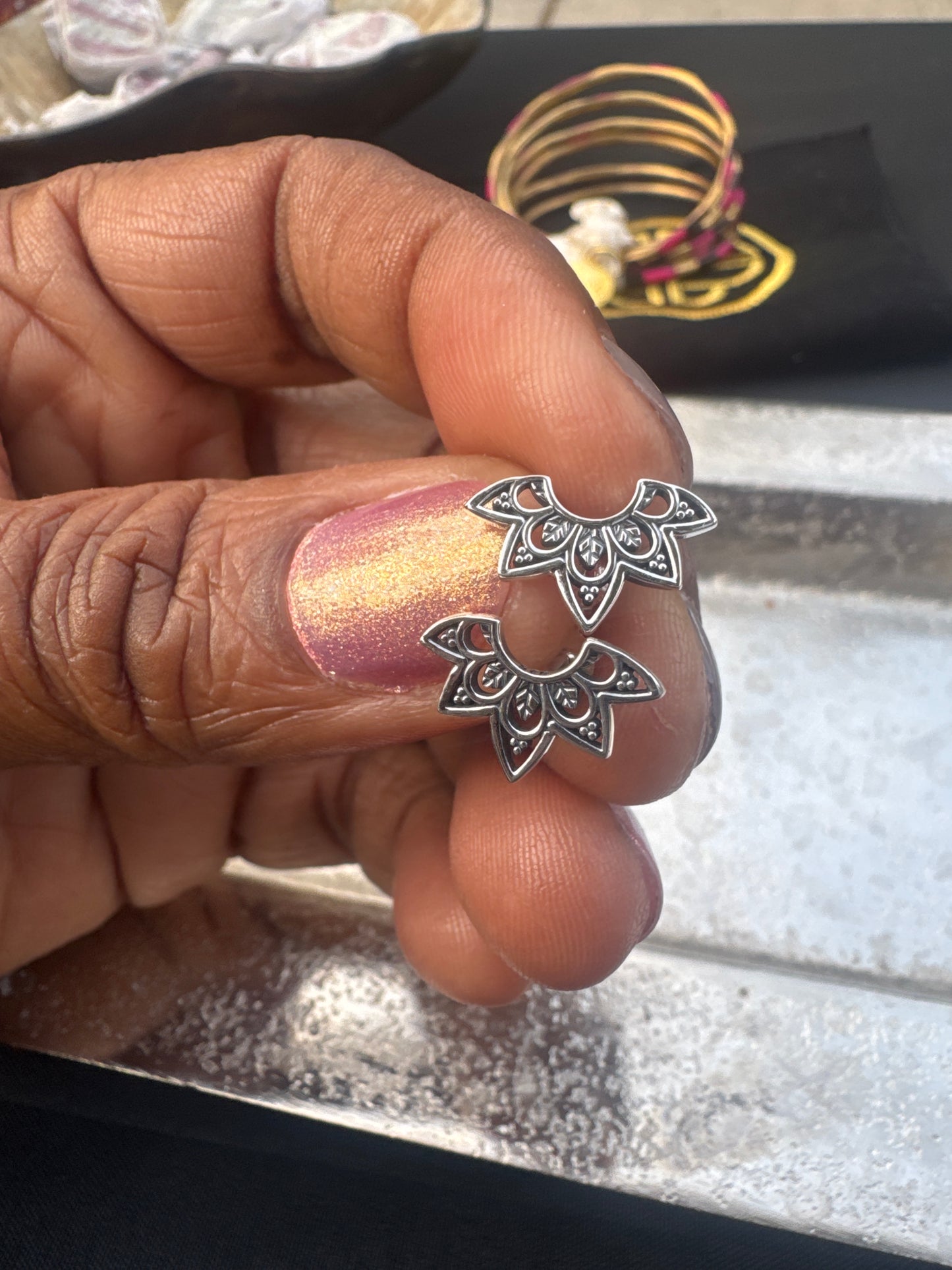 Sterling Silver Hugging Lotus Stud Earrings