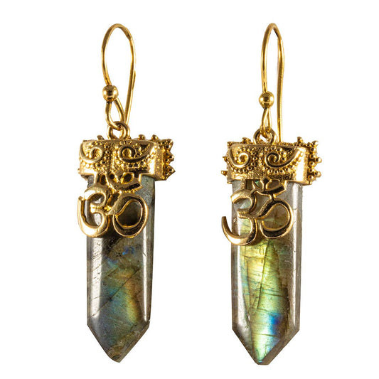 Labradorite Brass Om Dangle Earrings